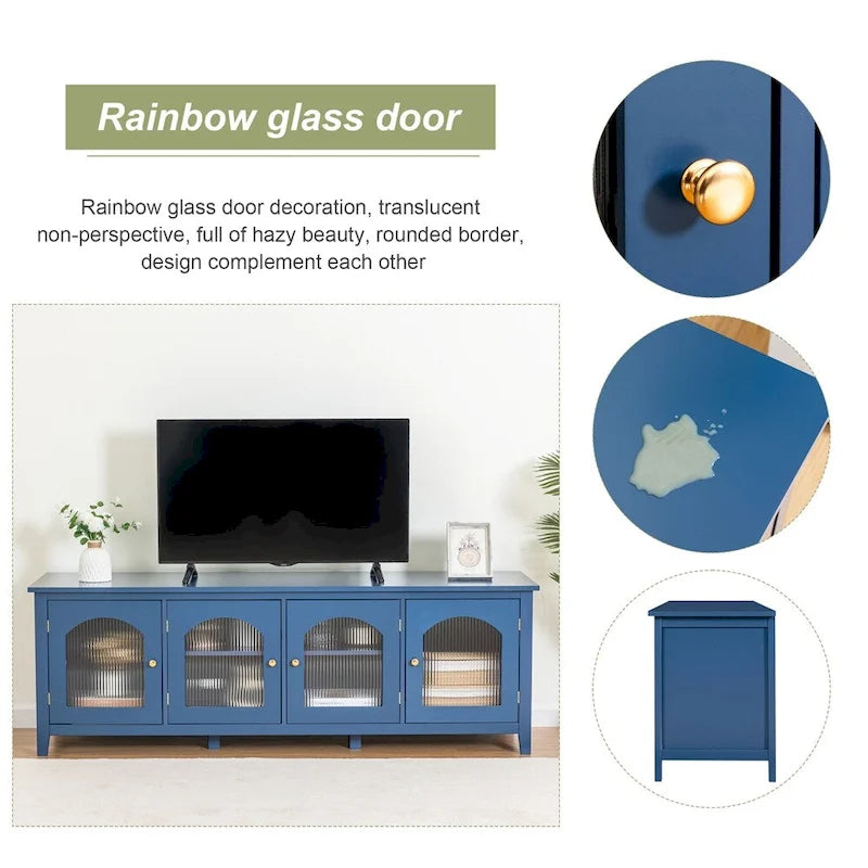 Mueble TV de 71" con estructura de madera maciza, puerta de cristal Changhong, tirador de metal