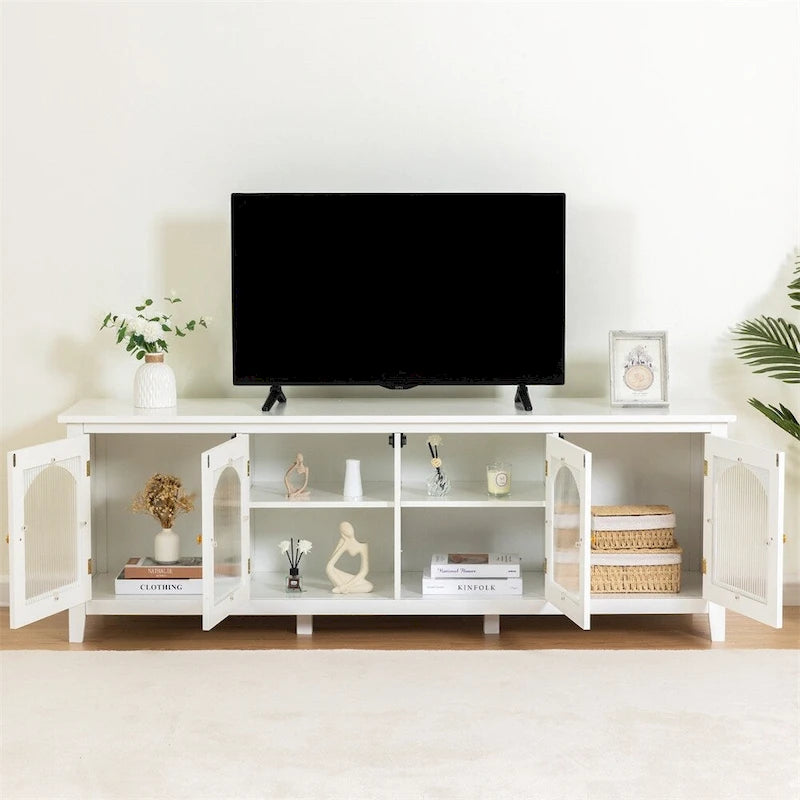Mueble TV de 71" con estructura de madera maciza, puerta de cristal Changhong, tirador de metal