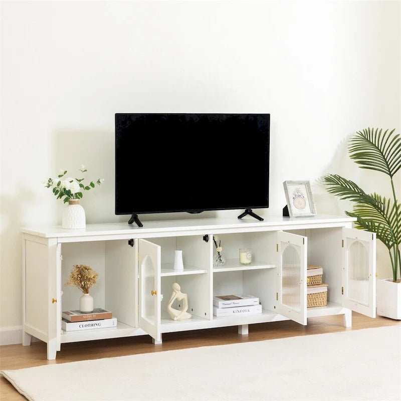 Mueble TV de 71" con estructura de madera maciza, puerta de cristal Changhong, tirador de metal