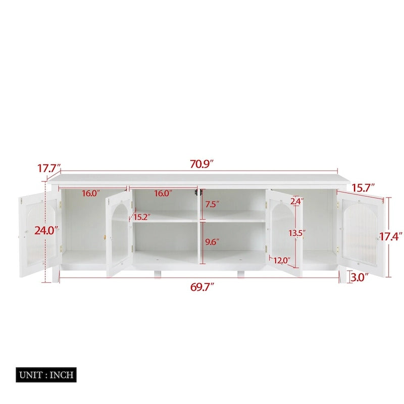 Mueble TV de 71" con estructura de madera maciza, puerta de cristal Changhong, tirador de metal