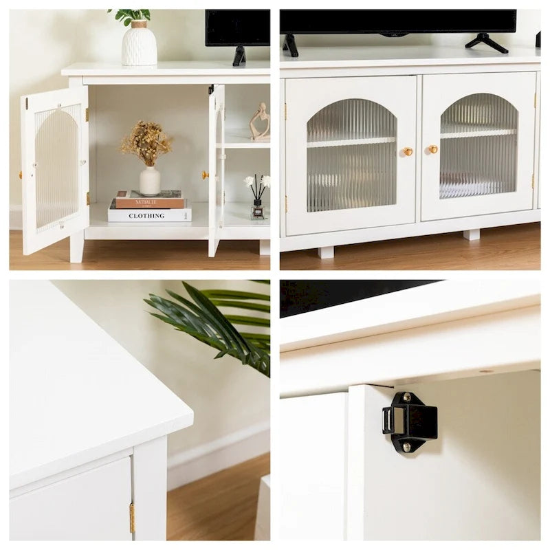 Mueble TV de 71" con estructura de madera maciza, puerta de cristal Changhong, tirador de metal