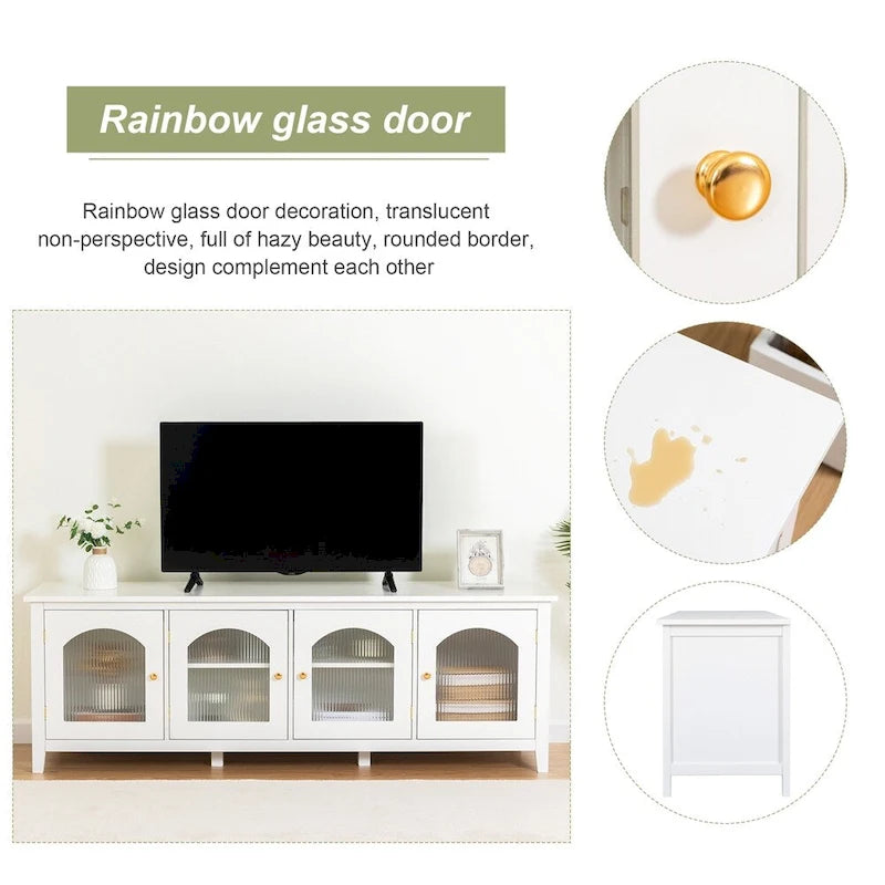 Mueble TV de 71" con estructura de madera maciza, puerta de cristal Changhong, tirador de metal