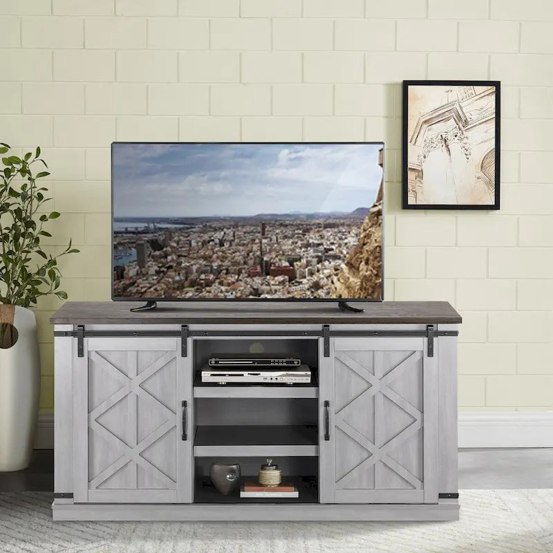 Mueble de TV deslizante con puerta de granero estilo rústico de 58 pulgadas – Para televisores de hasta 65 pulgadas – 58 pulgadas de ancho