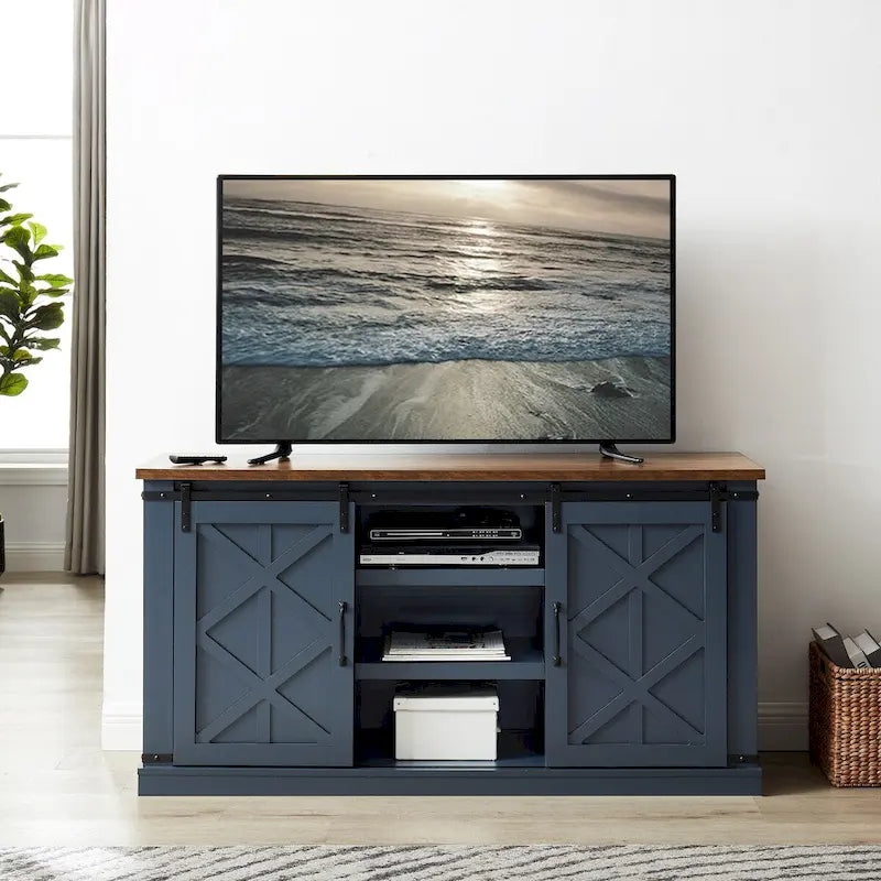 Mueble de TV deslizante con puerta de granero estilo rústico de 58 pulgadas – Para televisores de hasta 65 pulgadas – 58 pulgadas de ancho