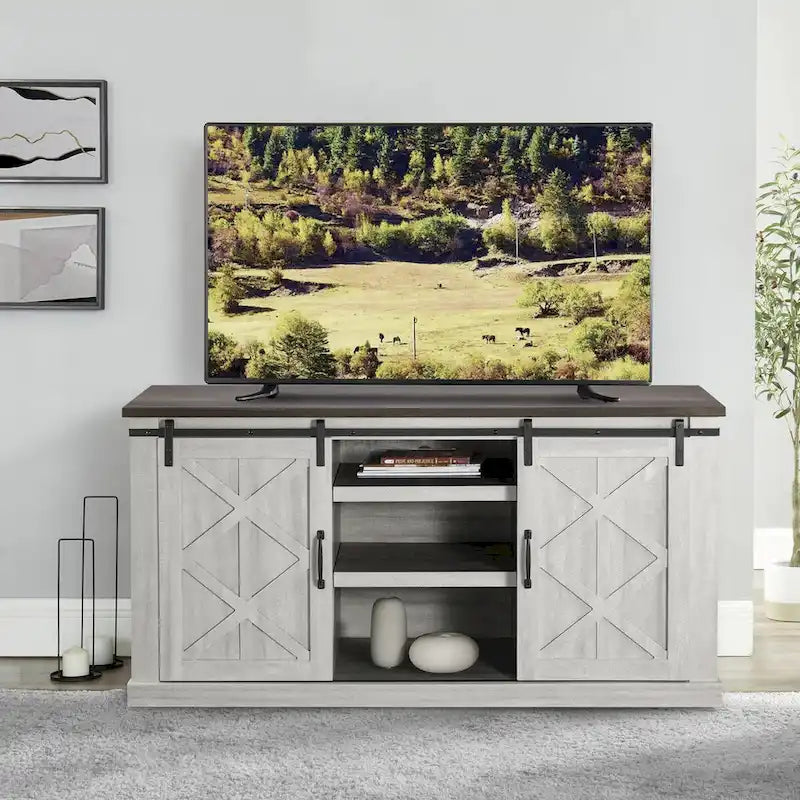 Mueble de TV deslizante con puerta de granero estilo rústico de 58 pulgadas – Para televisores de hasta 65 pulgadas – 58 pulgadas de ancho
