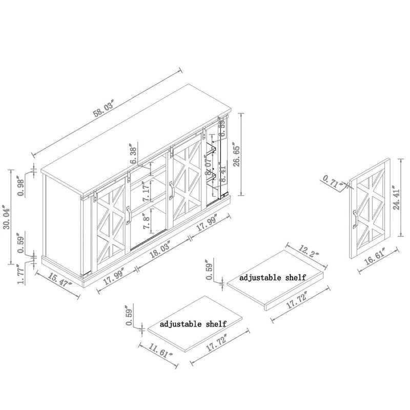 Mueble de TV deslizante con puerta de granero estilo rústico de 58 pulgadas – Para televisores de hasta 65 pulgadas – 58 pulgadas de ancho
