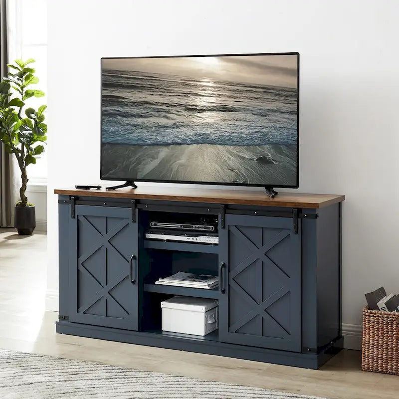 Mueble de TV deslizante con puerta de granero estilo rústico de 58 pulgadas – Para televisores de hasta 65 pulgadas – 58 pulgadas de ancho