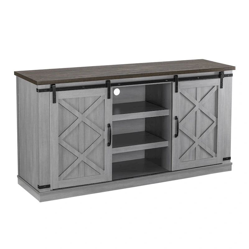Mueble de TV deslizante con puerta de granero estilo rústico de 58 pulgadas – Para televisores de hasta 65 pulgadas – 58 pulgadas de ancho