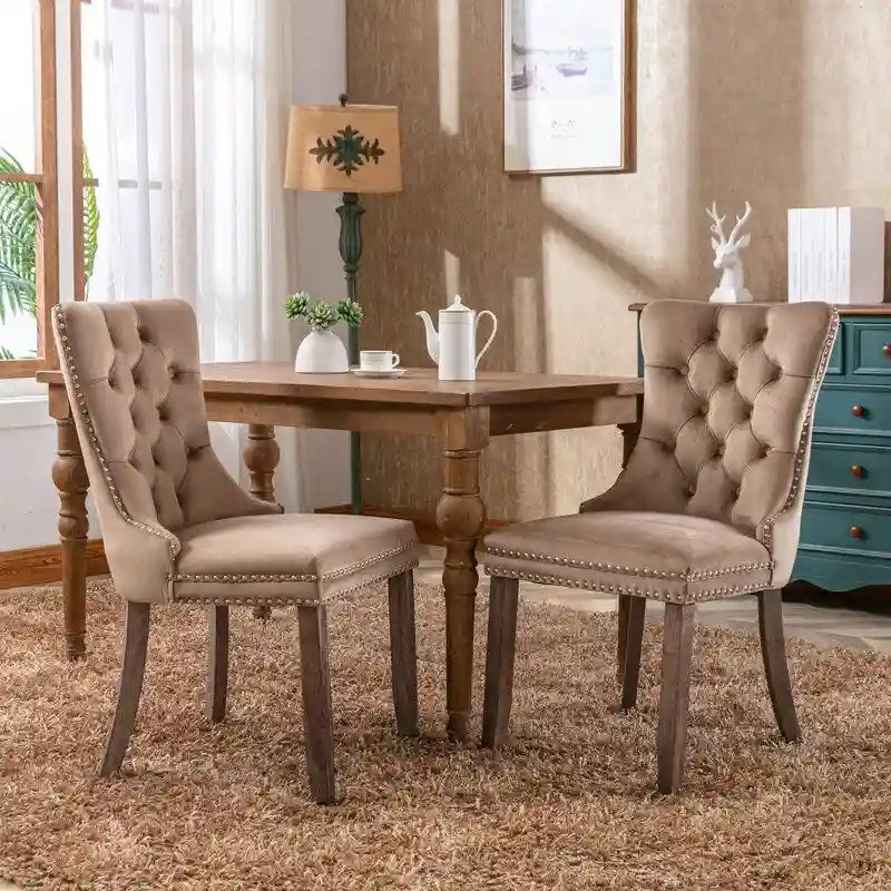 Tufted Velvet Upholstered Dining Chair with Solid Wood Legs, Set of 2