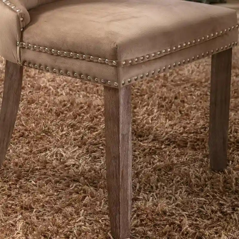 Silla de comedor tapizada en terciopelo capitoné con patas de madera maciza, juego de 2