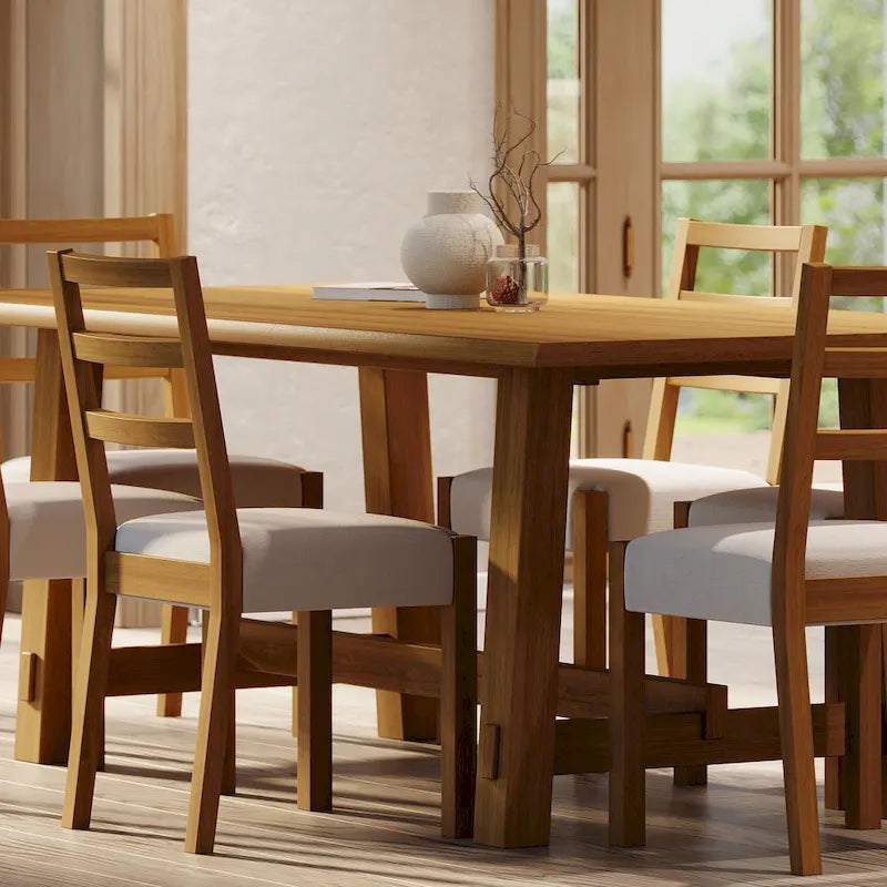 Mesa de comedor rectangular de madera con acabado negro envejecido