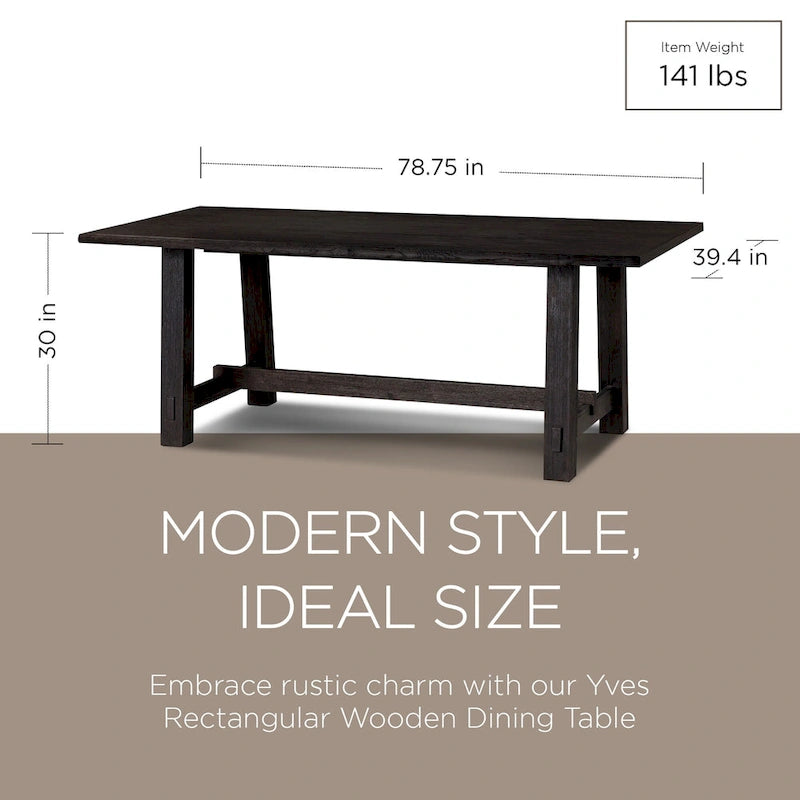 Mesa de comedor rectangular de madera con acabado negro envejecido
