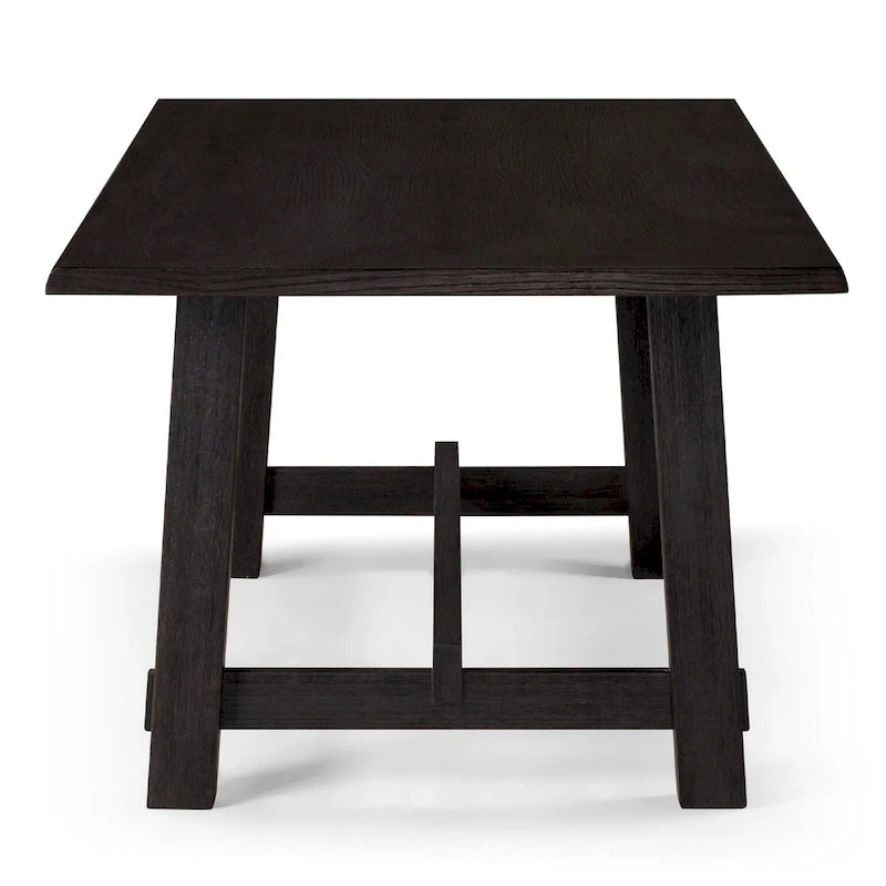 Mesa de comedor rectangular de madera con acabado negro envejecido