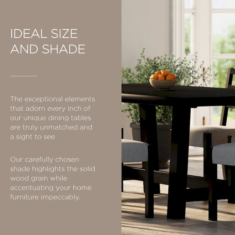 Mesa de comedor rectangular de madera con acabado negro envejecido