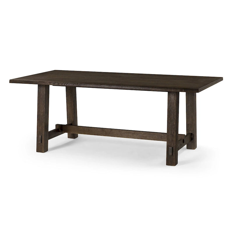 Mesa de comedor rectangular de madera con acabado negro envejecido