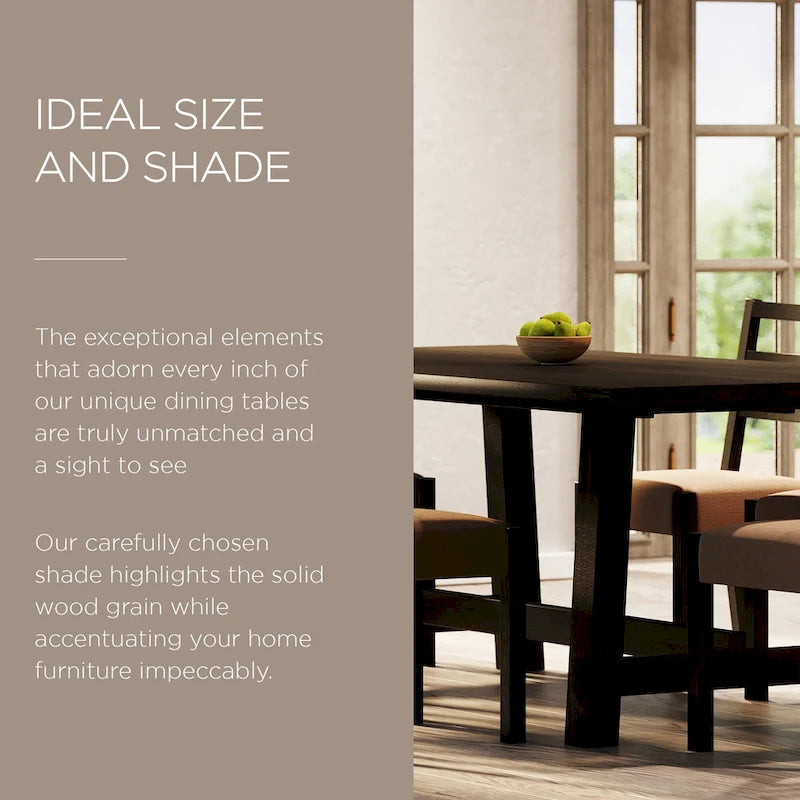 Mesa de comedor rectangular de madera con acabado negro envejecido