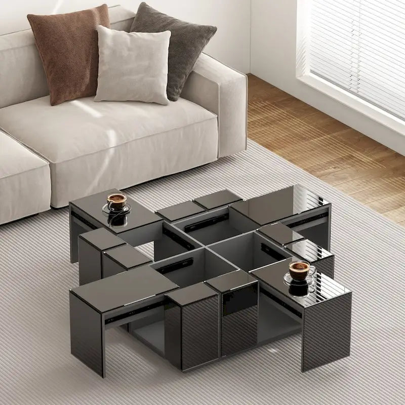 Mesa de centro cuadrada moderna negra con espejo central