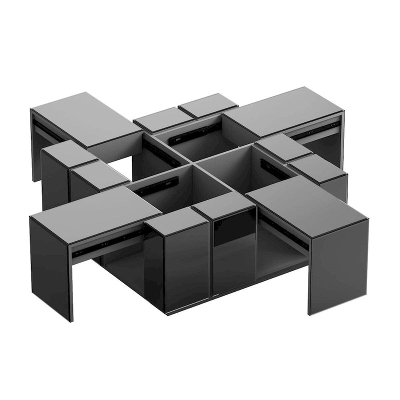 Mesa de centro cuadrada moderna negra con espejo central