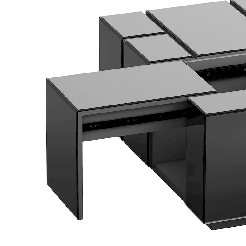 Mesa de centro cuadrada moderna negra con espejo central