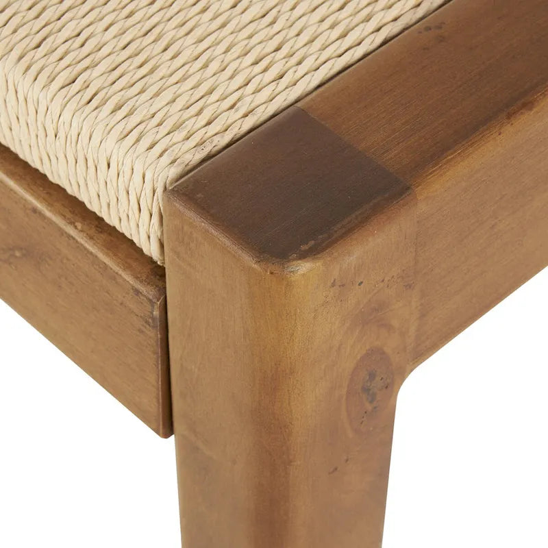 Banco rústico de madera hecho a mano con asiento de cuerda trenzada - Marrón